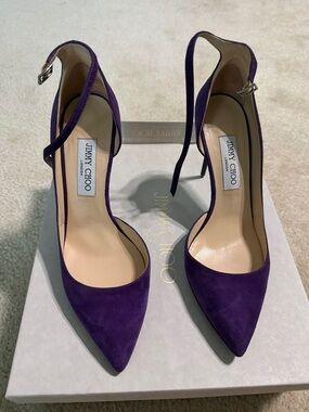 Jimmy Choo Violet Suede Pointed-Toe Ankle-Strap Pumps